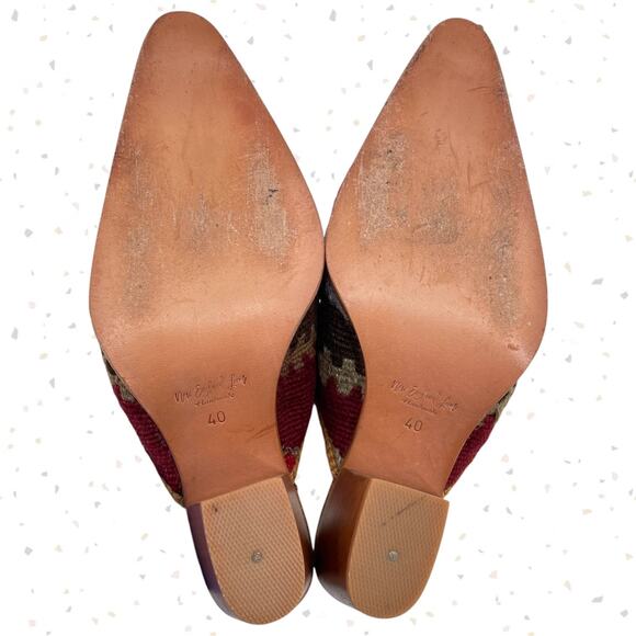 Vintage Kilim Rug Heeled Mules Red Brown Upcycled New England Loom Size EU 40 - Picture 9 of 11